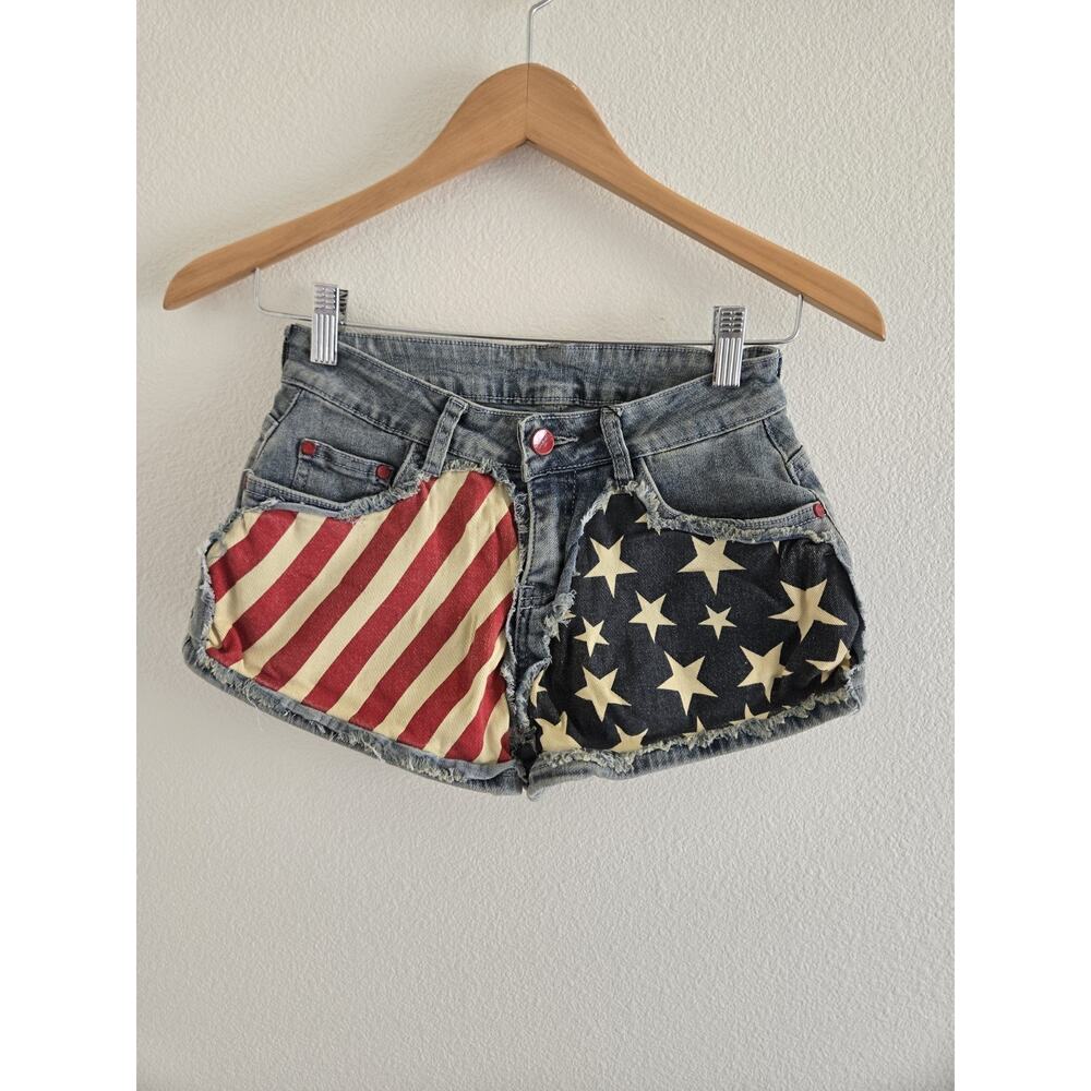 Romwe July 4th American Flag Micro Mini Shorts Patriotic Western Small Cowgirl